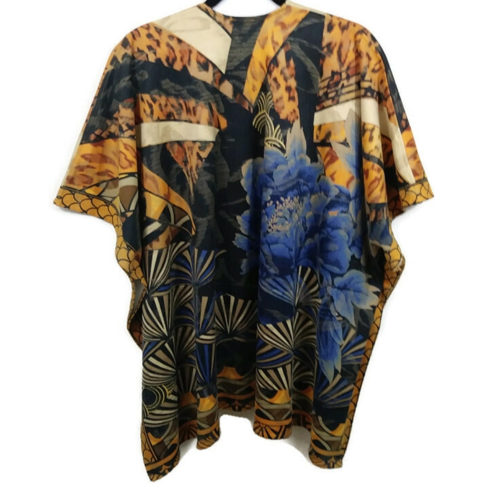 Chico's Cheetah Festival Ruana Open Front Wrap Kimono Poncho One Size - Picture 10 of 16